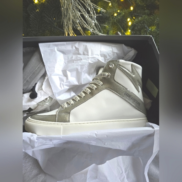 NEW! Zadig & Voltaire,  ZV1747 High Flash High-Top Sneakers,White/Silver,Size 38 - Picture 7 of 14